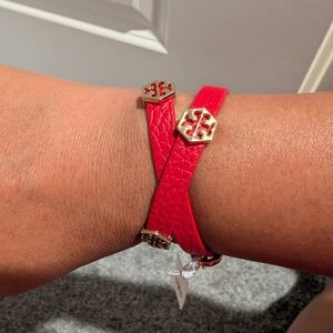Tory Burch Red Leather Wrap Bracelet